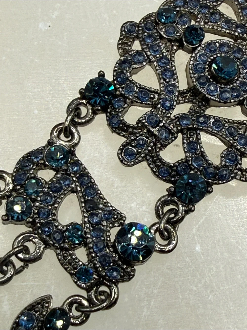 VCLM Blue rhinestone Filigree Bracelet gunmetal fairycore openwork enchantment